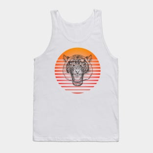 Retro Growling Tiger On A 80's Sun Background Tank Top